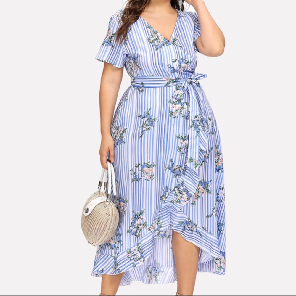 Floral Striped High Low Dress